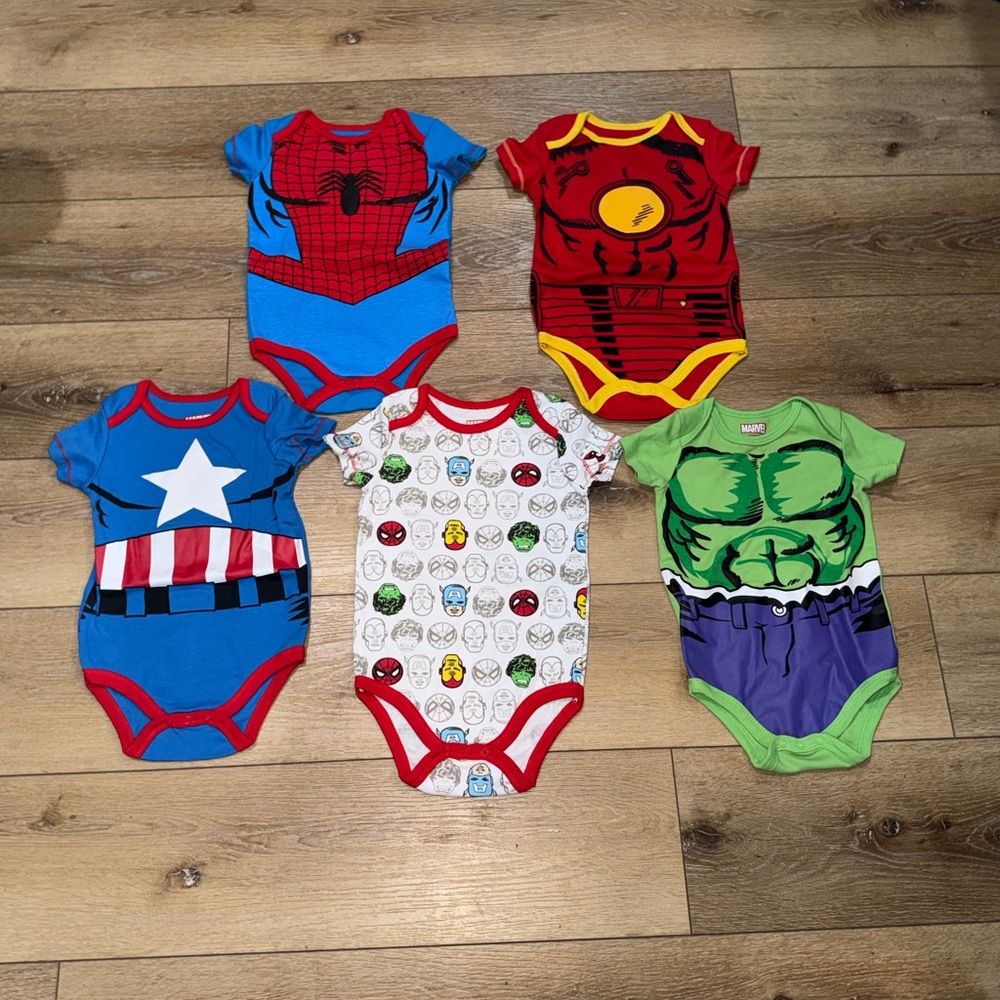 Lot of 5 Marvel‎ Infant Bodysuits size 18 month, Hulk Captain America Spider-Man